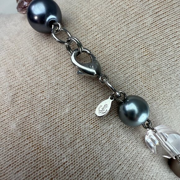 Premier Designs Gray, Clear & Silver Tone Bead Chain Link Necklace 48" - Picture 8 of 8